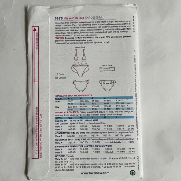 Kwik Sew 3875 Sewing Pattern Misses Bikini Tie Ruffle Bottoms  XXS - L Uncut - Picture 4 of 4